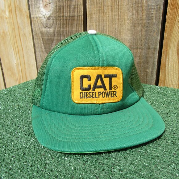 Vintage CAT Diesel Power Green Patch Snapback Baseball Hat Trucker Cap - Picture 6 of 8